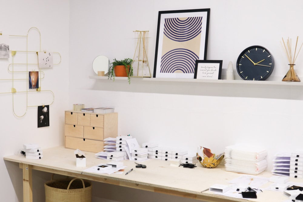 A snapshot of Sabrina's packaging station in her Vancouver workshop.