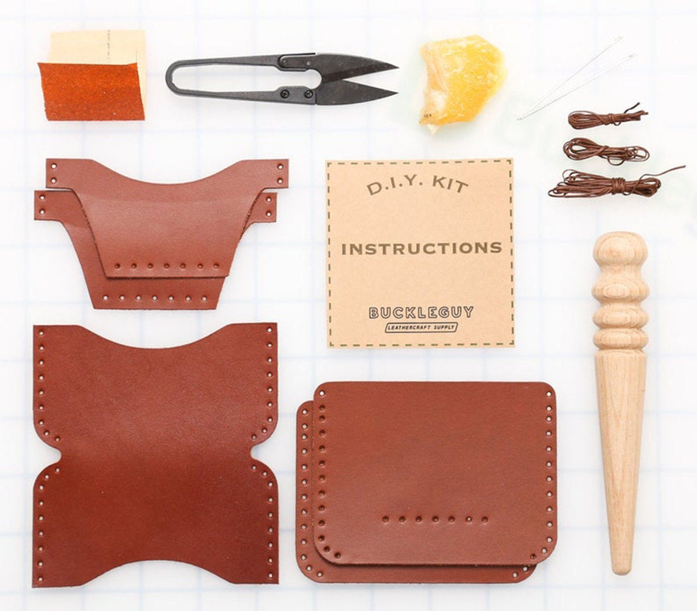 The materials to make a DIY hand-stitched wallet