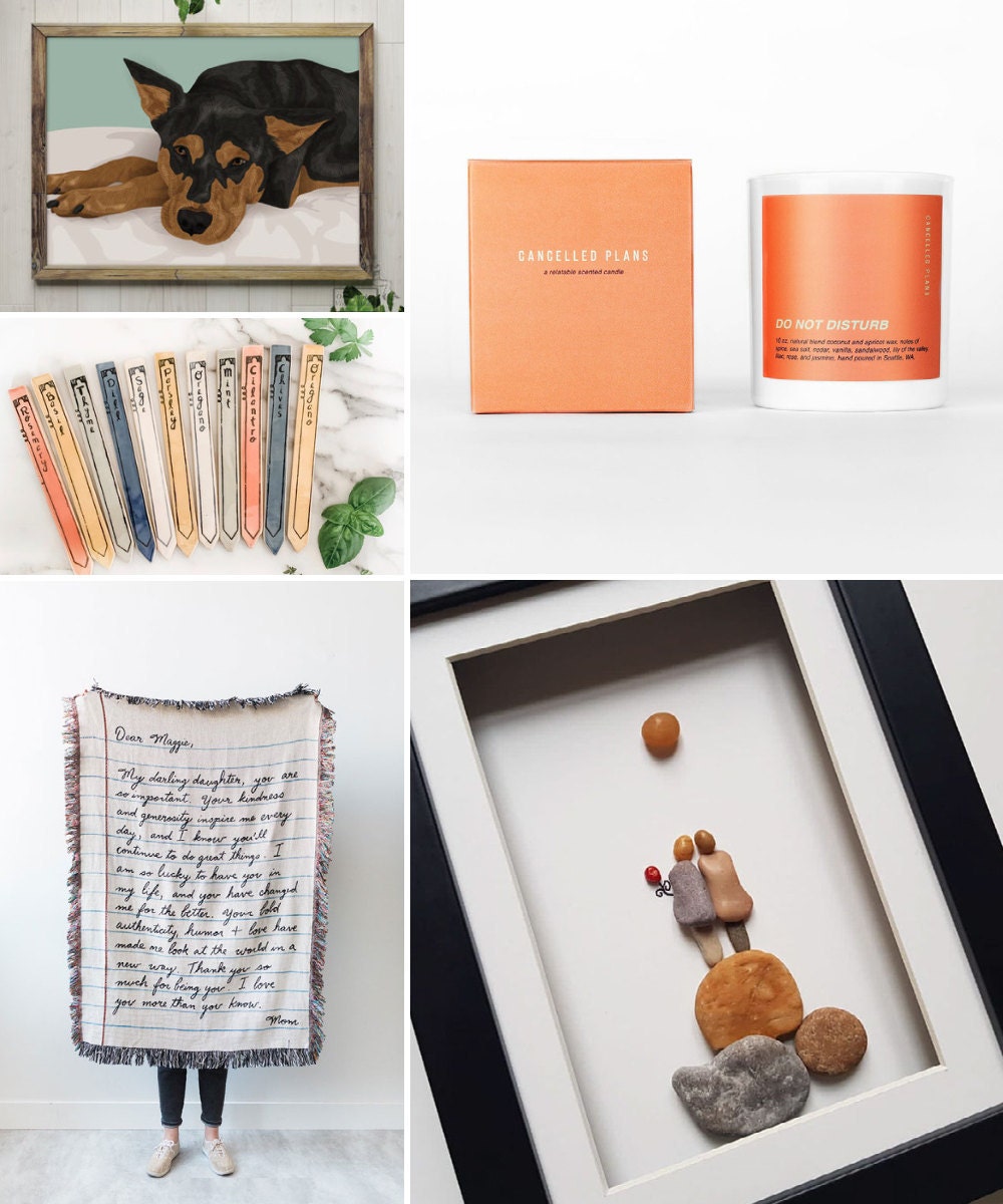 A collage of comforting birthday gift ideas hand-picked for Cancer.