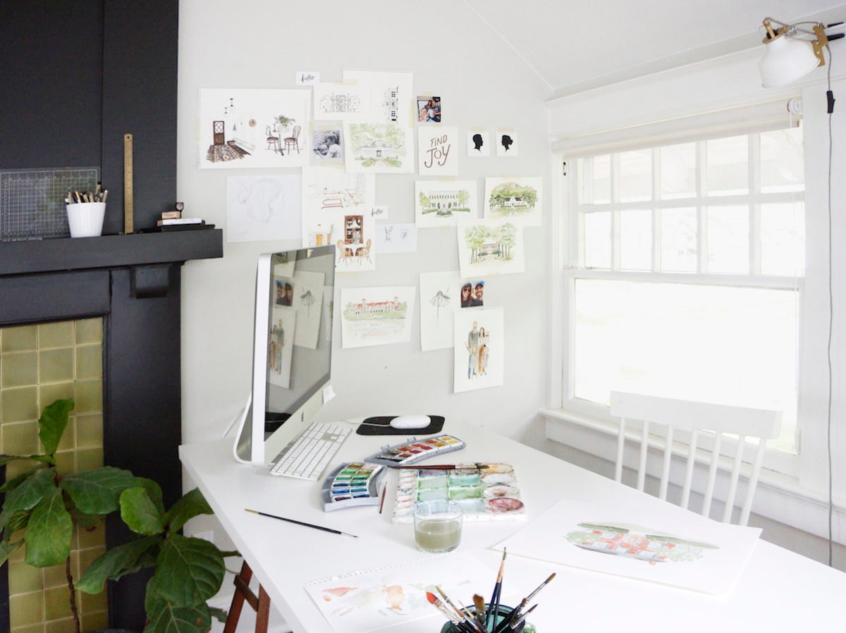 Samantha's desk set-up in her home studio