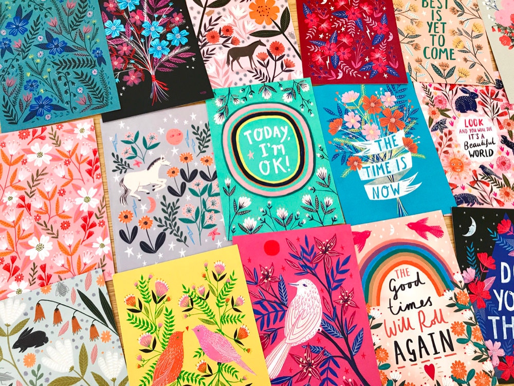 Assorted colorful floral postcards from Bonbi Forest