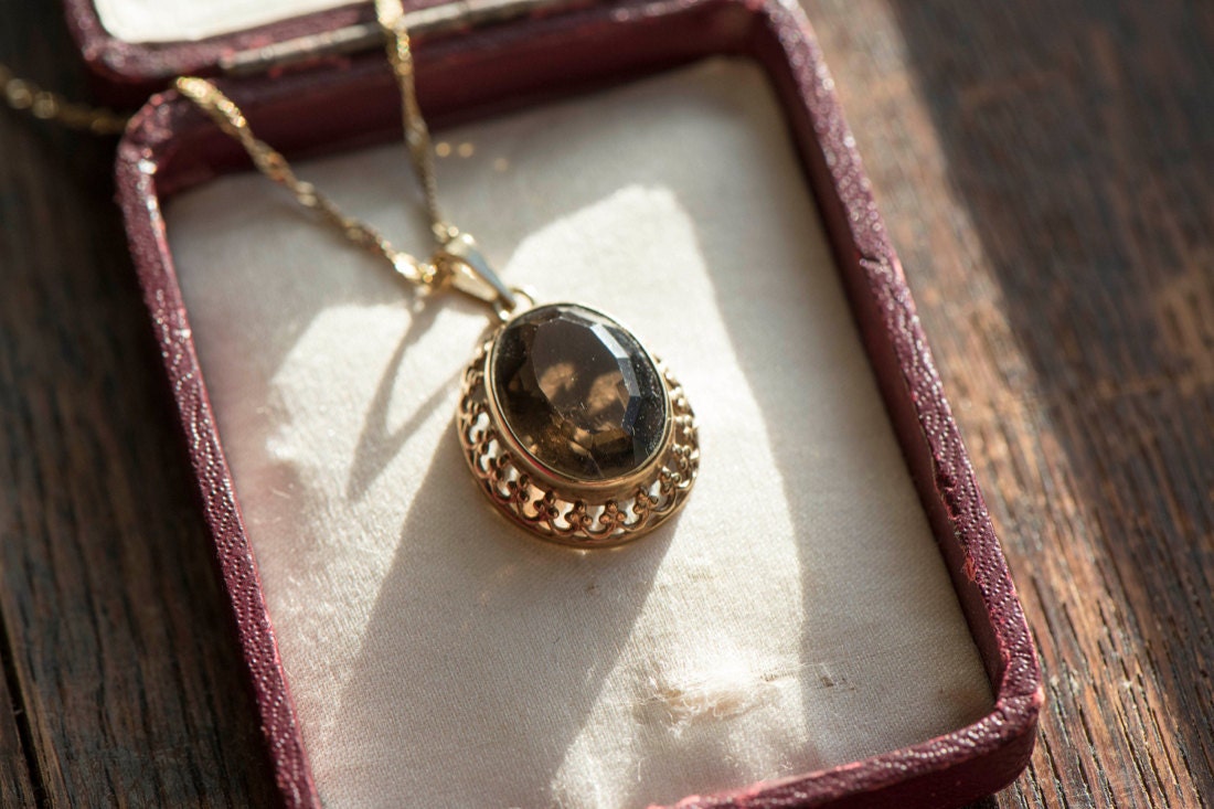 A smoky quartz vintage necklace pendant from KK Vintage Collection