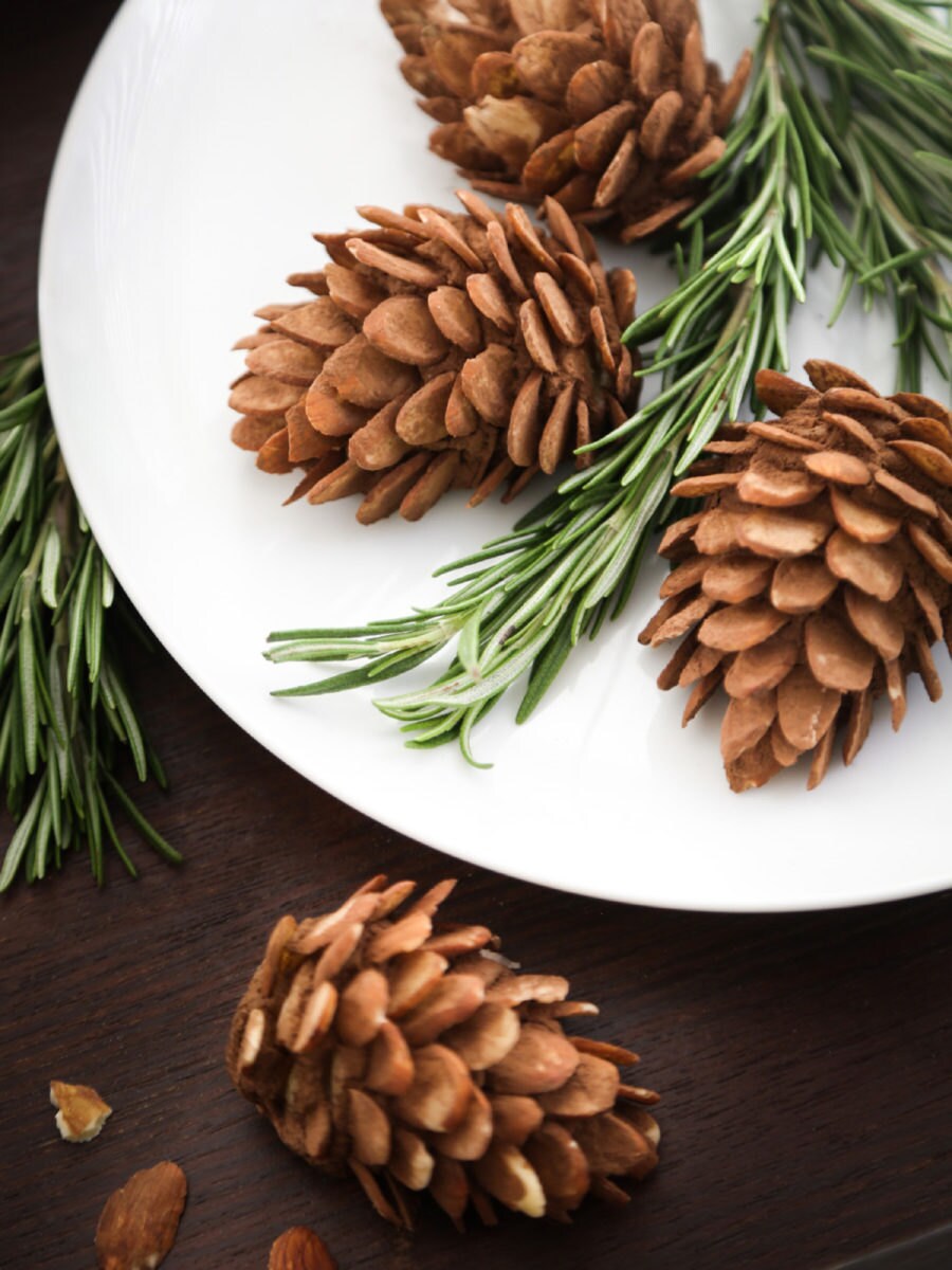 A photo of completed almond pinecones.