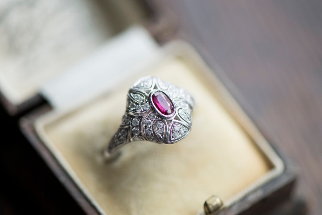 A ruby and diamond engagement ring from KK Vintage Collection