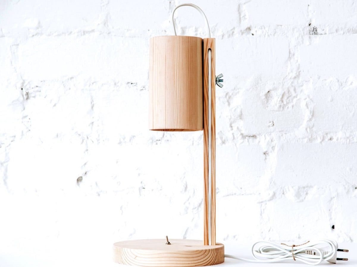 A wooden desk lamp from HVOYA