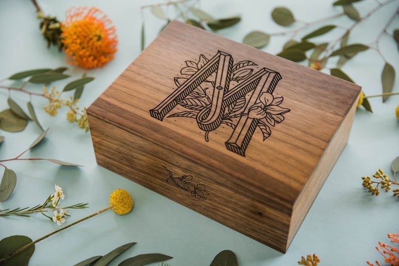 Floral monogram keepsake box from Hereafter