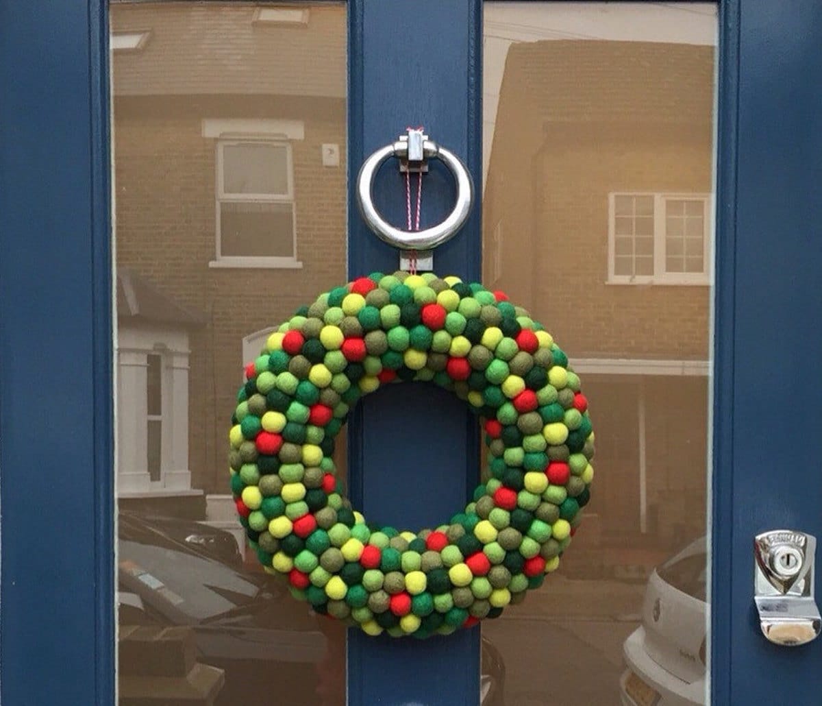 Holiday wreath made of felt balls