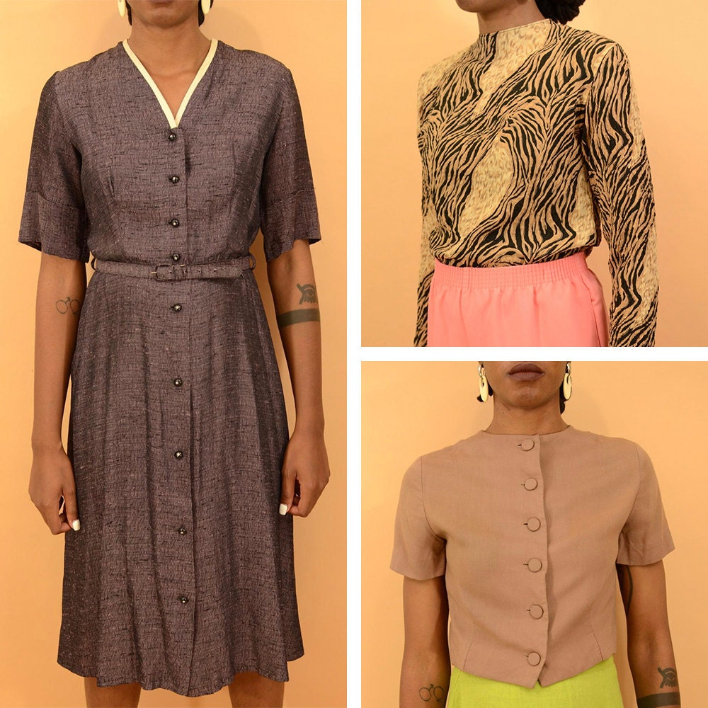 A collage of women's vintage clothing available from MAW SUPPLY.