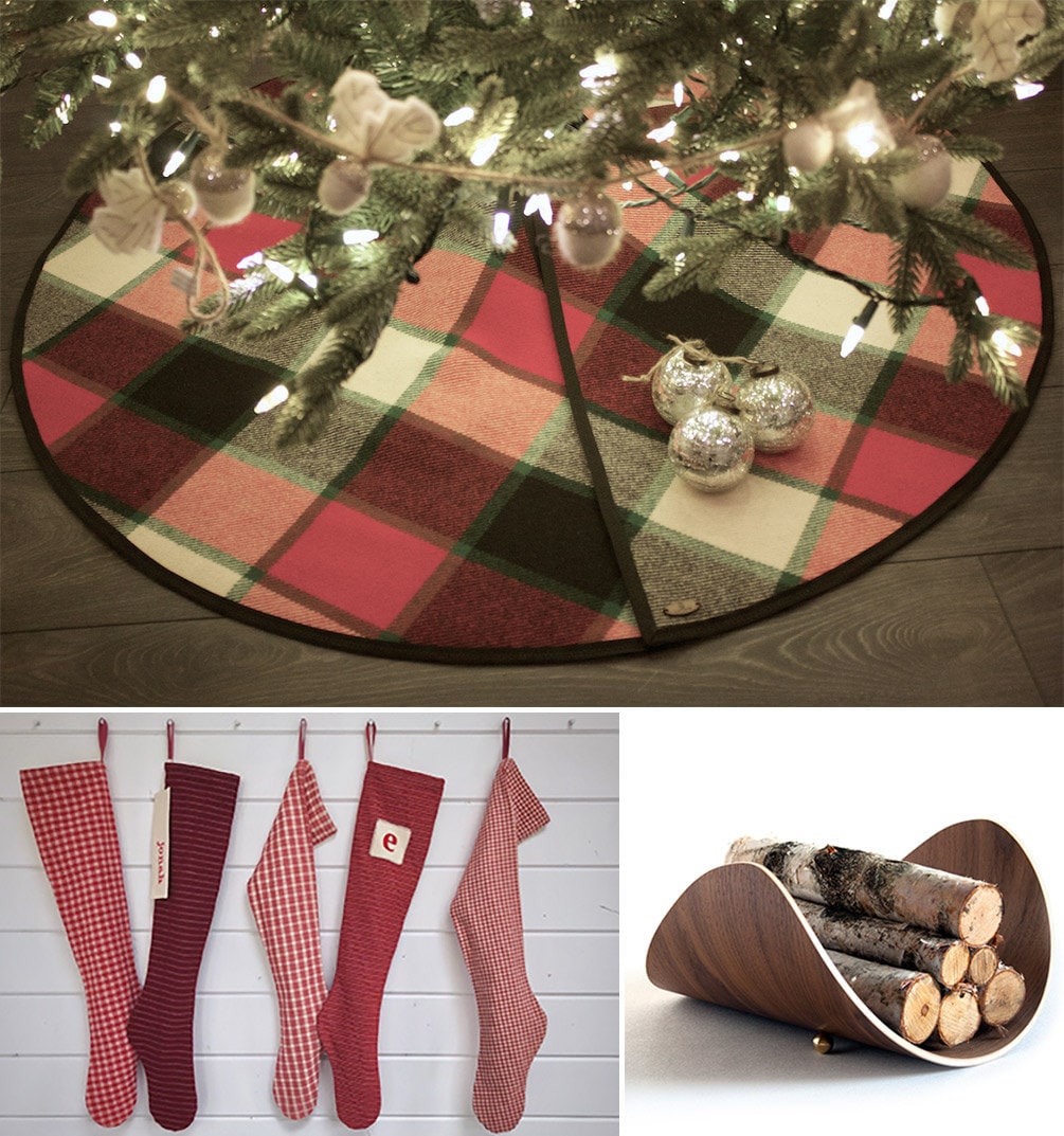 Log cabin-inspired holiday decor from Etsy