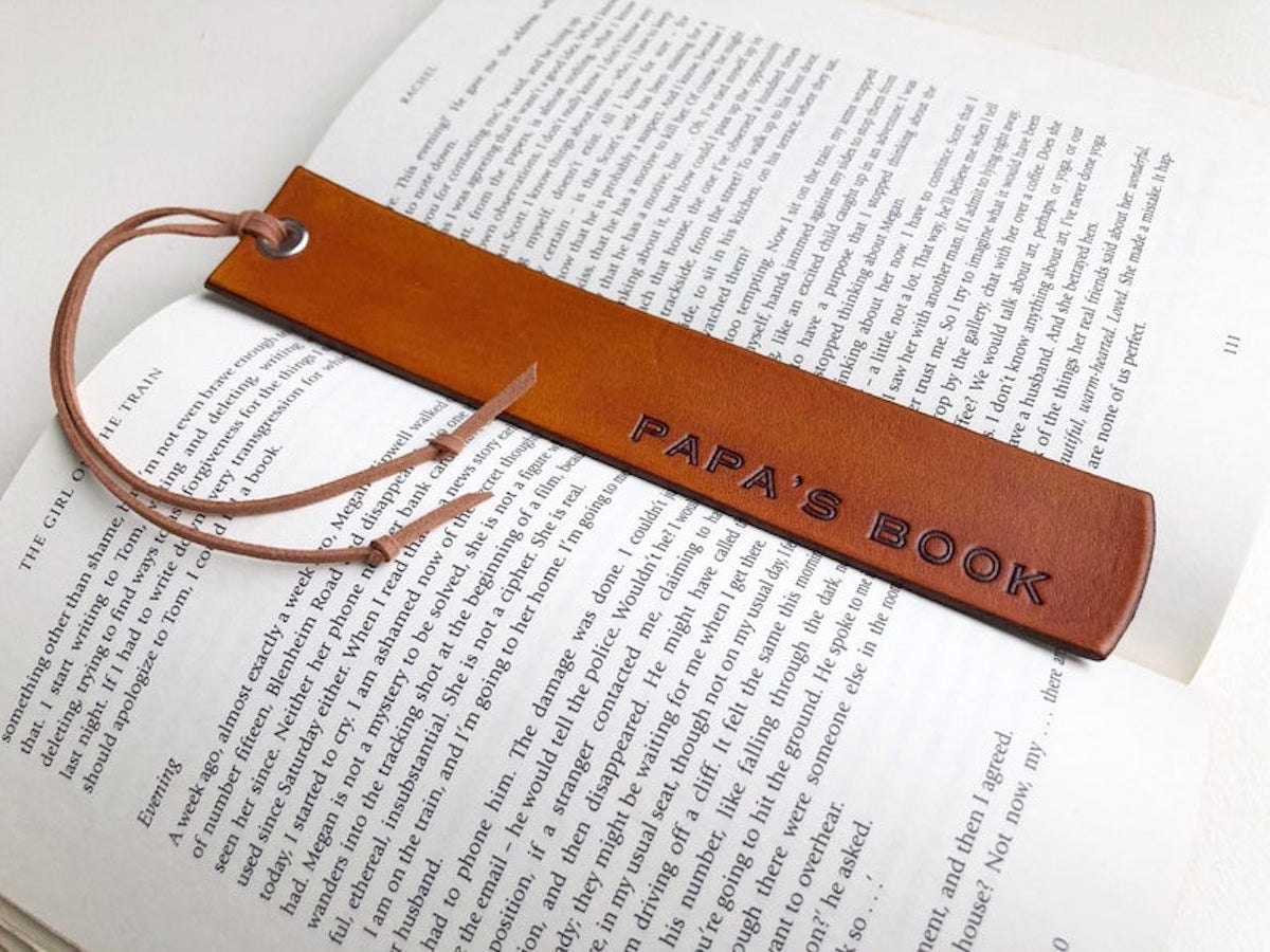 Custom leather bookmark from Anise Leather, and other personalized Father's Day gifts from Etsy