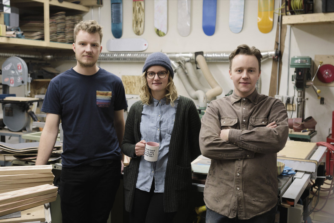 Portrait of the AdrianMartinus team in their Canada woodworking studio.