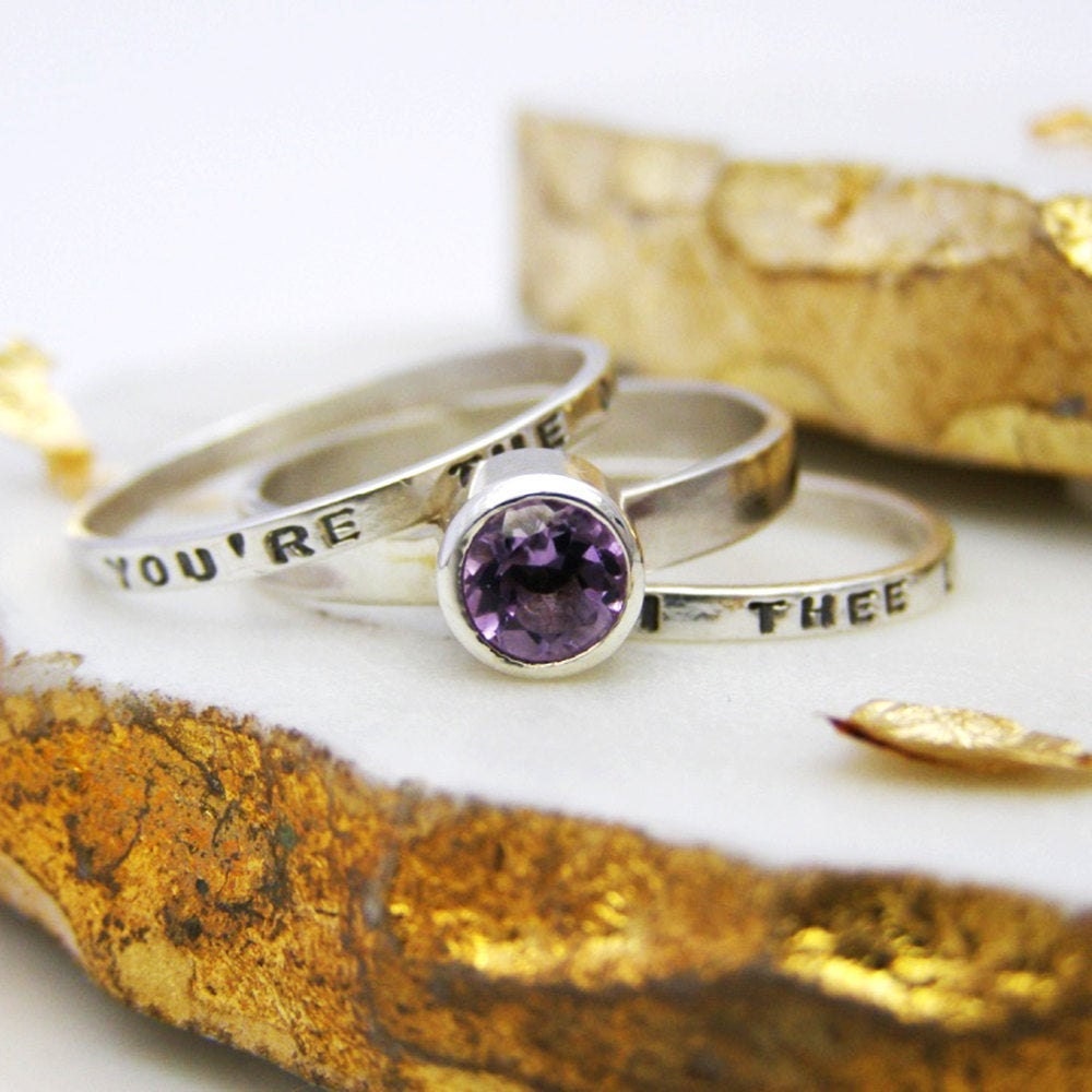 Personalized amethyst stacking ring from Soremi Jewellery