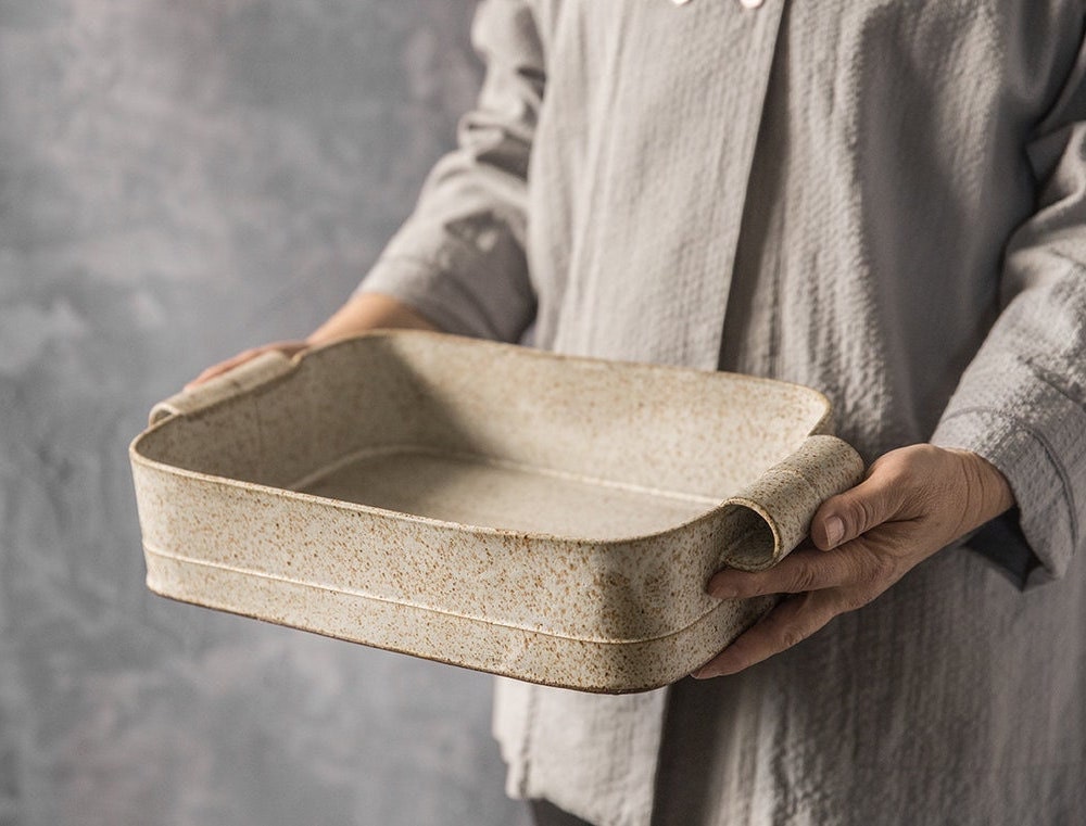 A ceramic casserole dish from Free Folding on Etsy