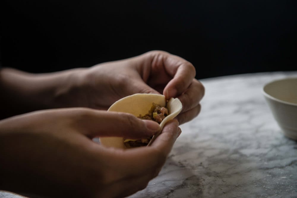 Adding fillings to the dough