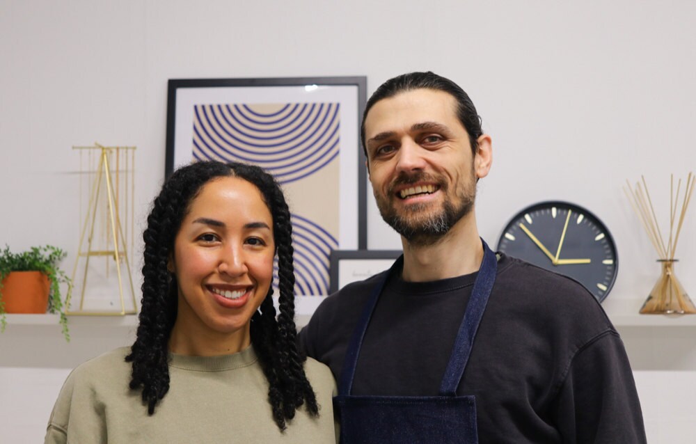 A portrait of Sabrina and her partner Abe in their workshop.