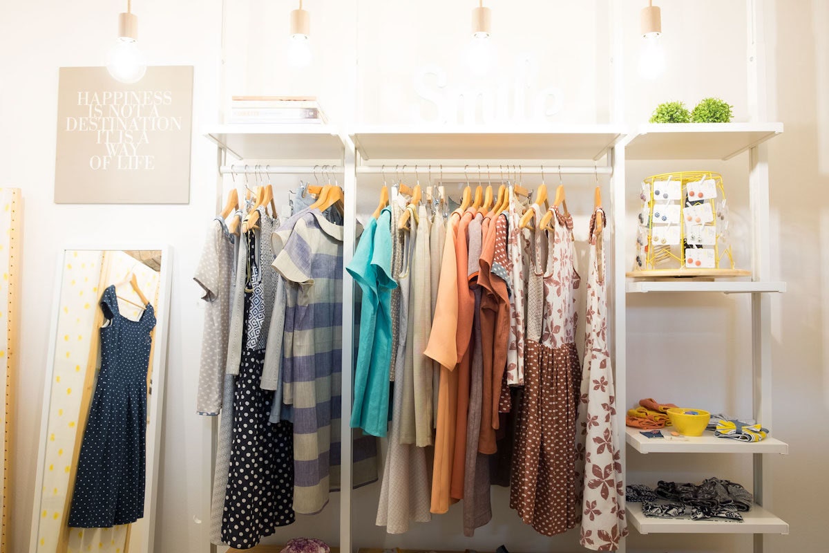 A rack of clothing and accessories from The Yellow Peg