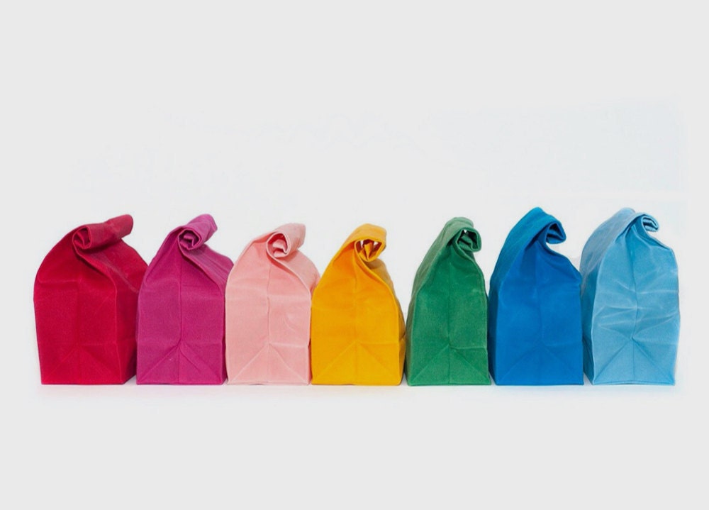 A rainbow of waxed canvas lunch bags from WAAM Industries