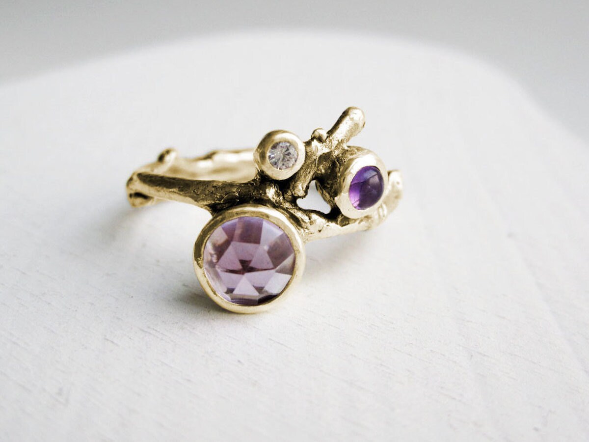 Amethyst gold twig ring from Every Bear Jewel
