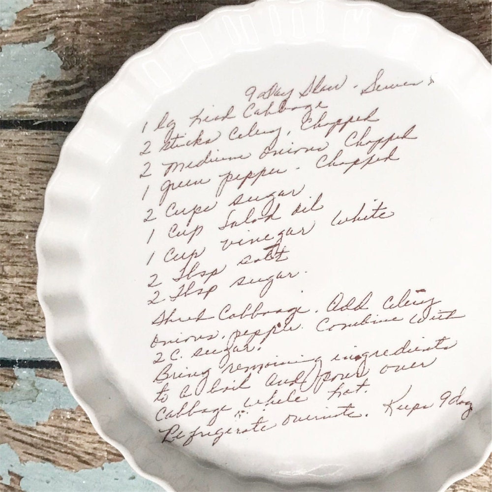 A handwritten recipe pan from Prairie Hills Pottery