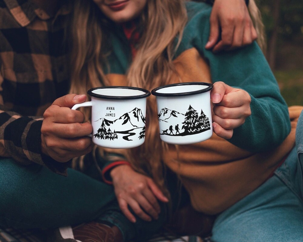 Personalized enamel camping mugs from ODYSEA store on Etsy