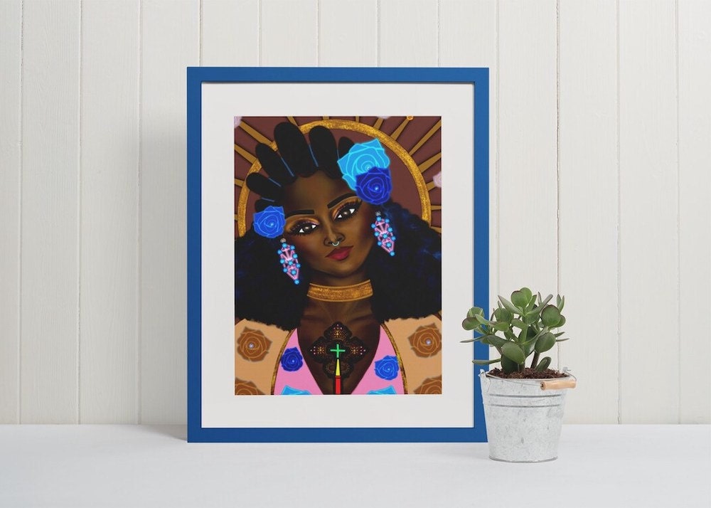 A framed "Black Madonna" art print from Shannon's Artwerkk on Etsy