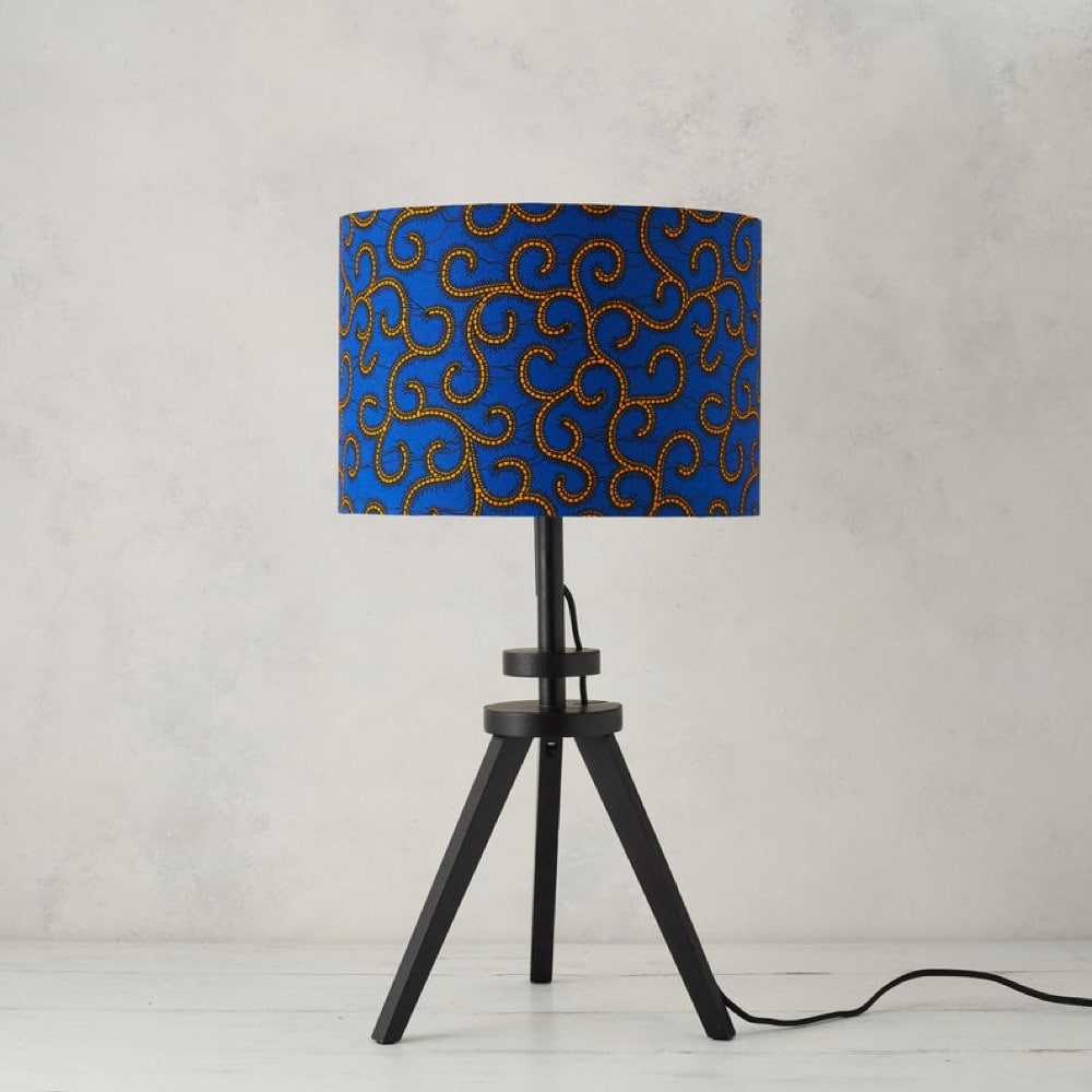 A royal blue swirl African wax print lampshade from Bespoke Binny