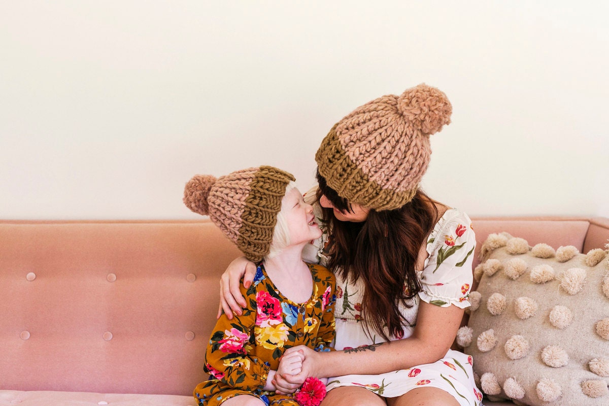 Knit beanies from the A Beautiful Mess x Etsy collection