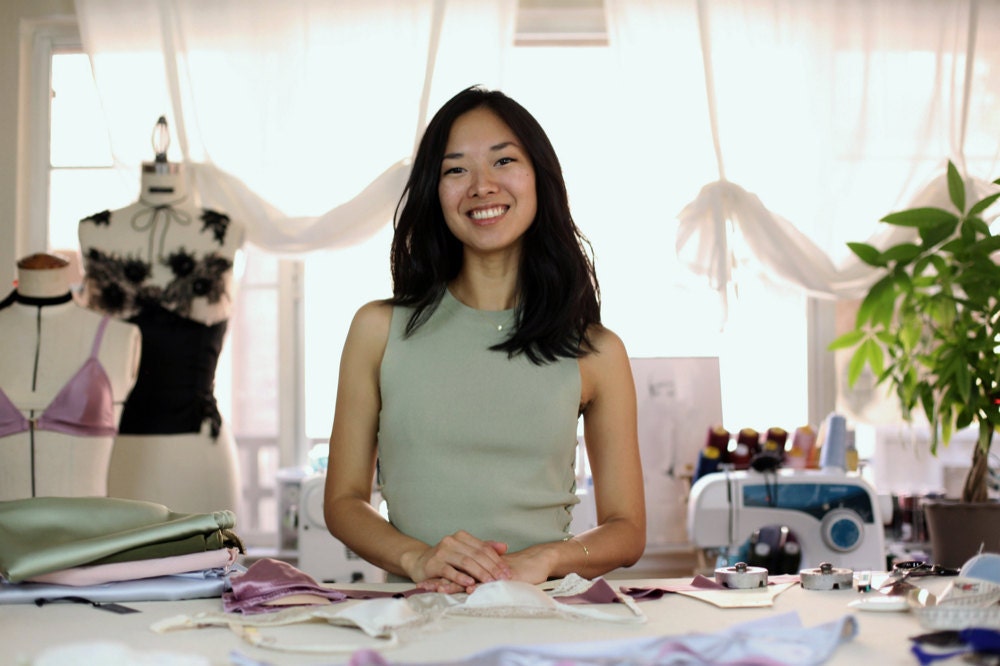 Portrait of lingerie designer Elma Murakami in her San Jose studio