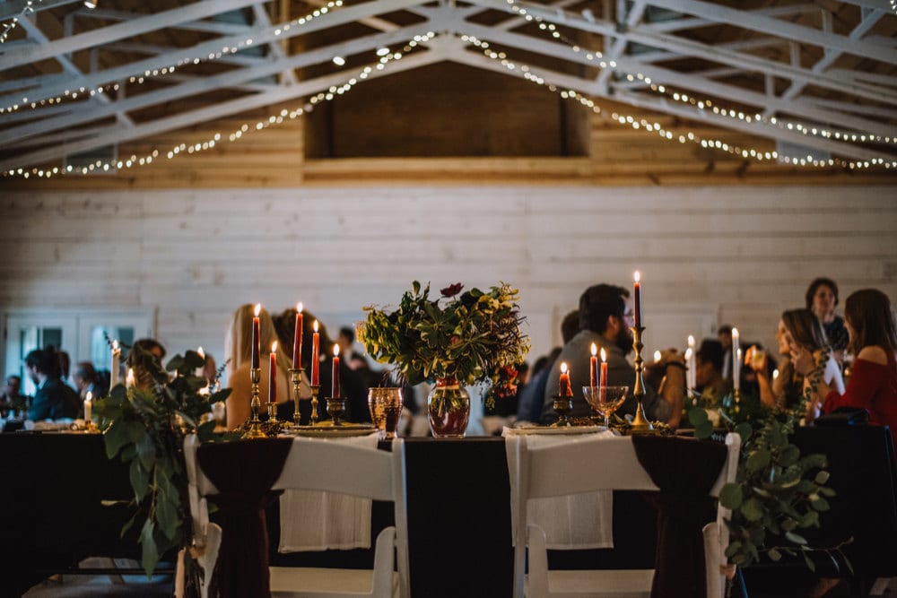 Emily and Terrell's reception, glowing with candlelight