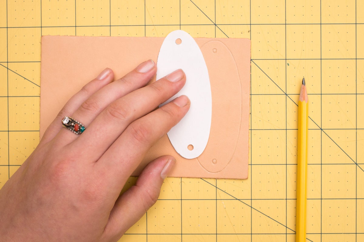 Tracing the template onto leather Tracing the template onto leather