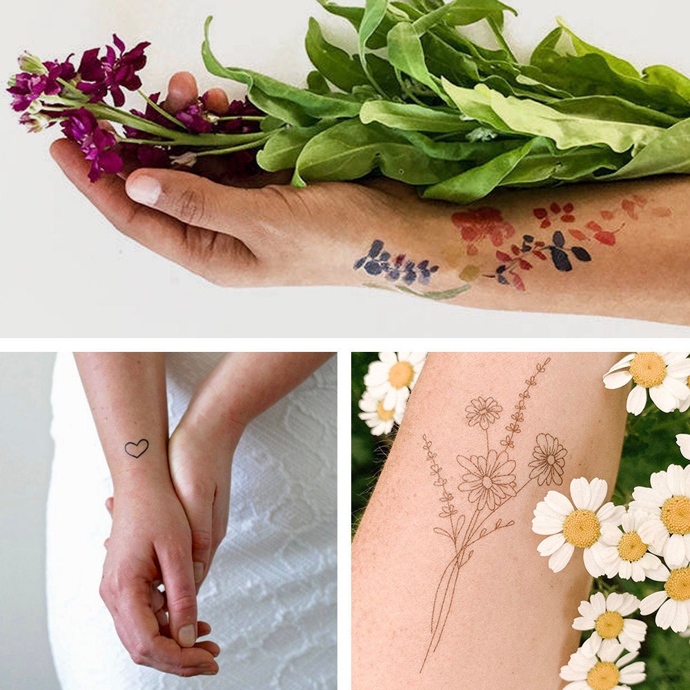 A collage of temporary tattoos from Etsy