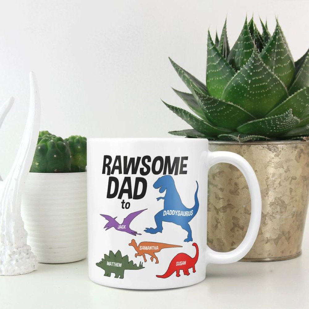 A personalized dinosaur mug from Distinctively Disty