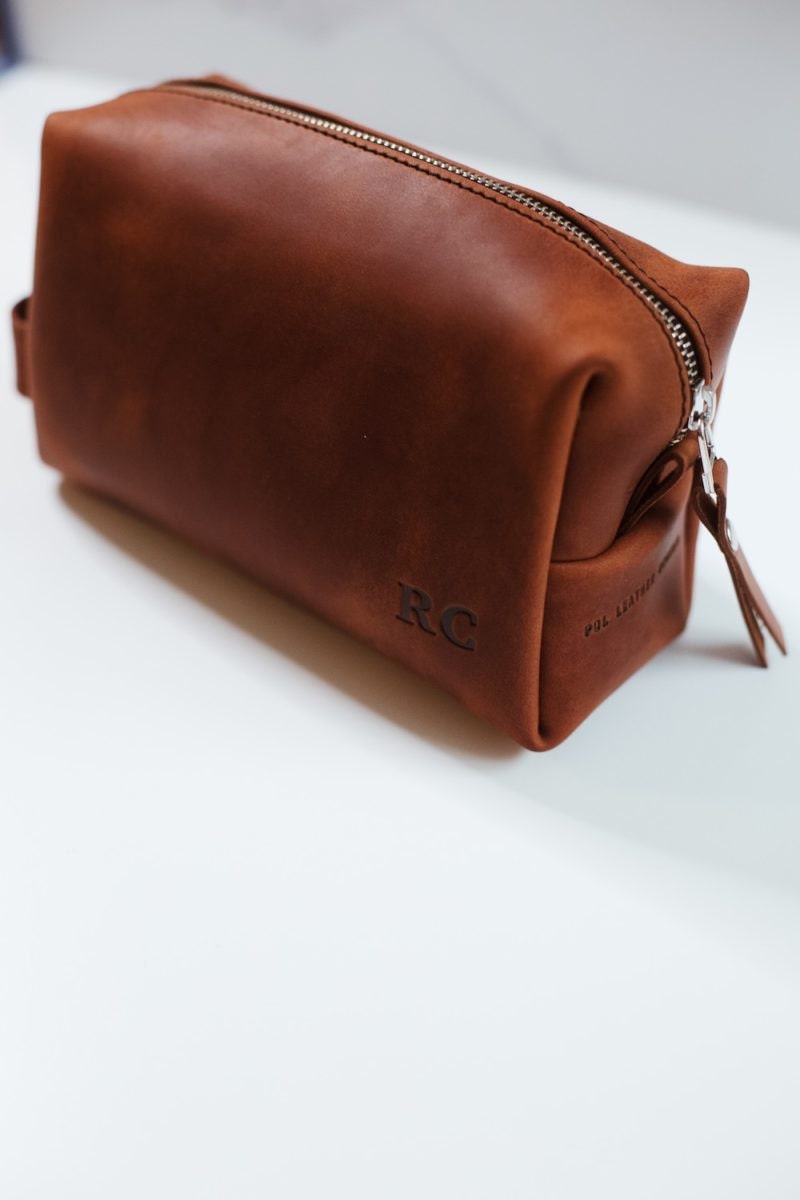Personalized leather dopp kit from Pol Leather Studio