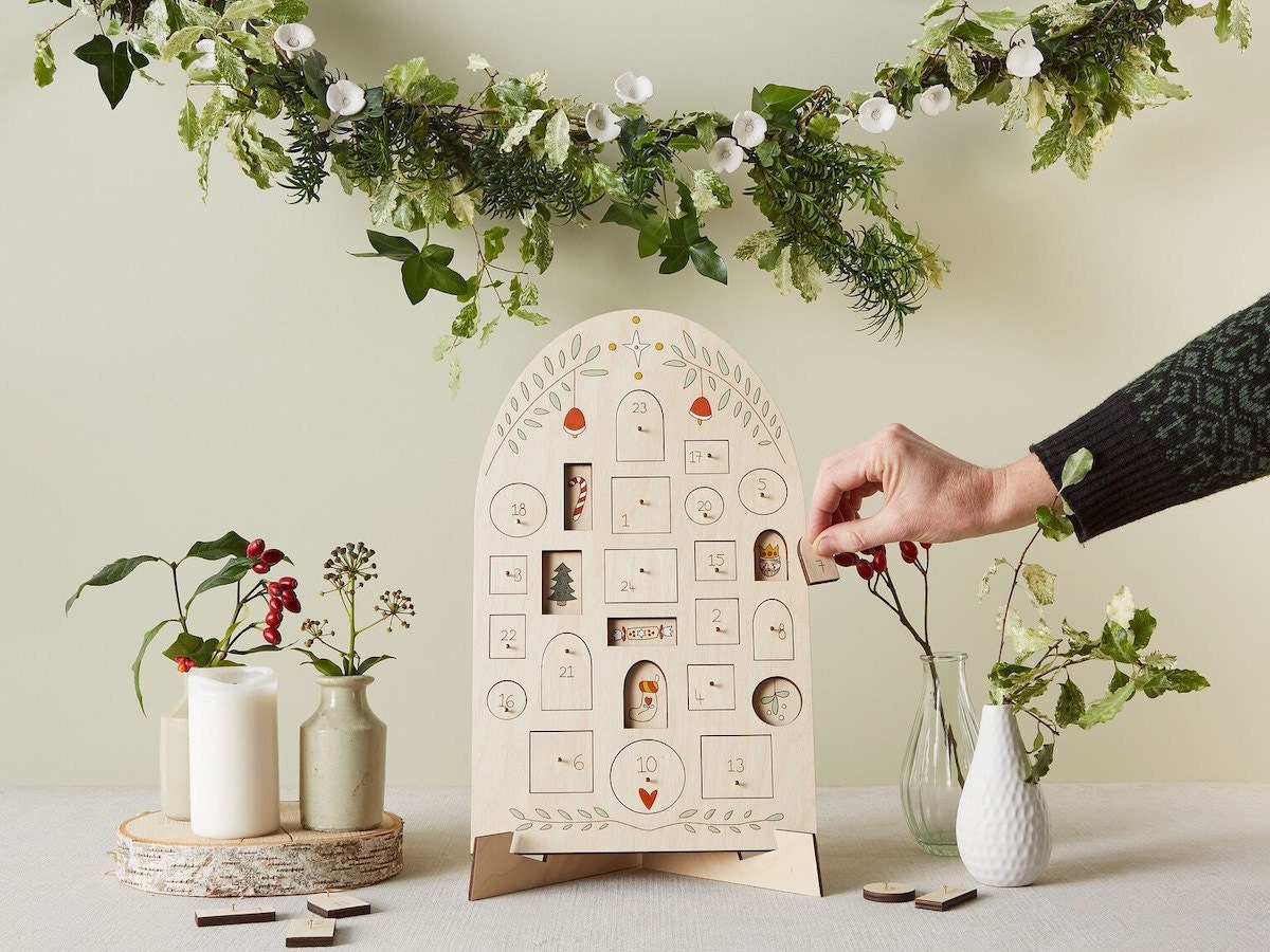 An heirloom wooden advent calendar from Anna Wiscombe on Etsy