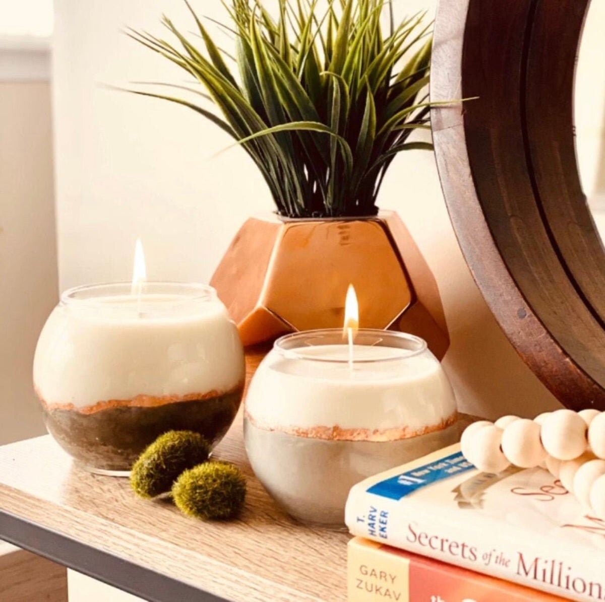 Concrete and rose gold candles from Perpetual Bliss Co. on Etsy