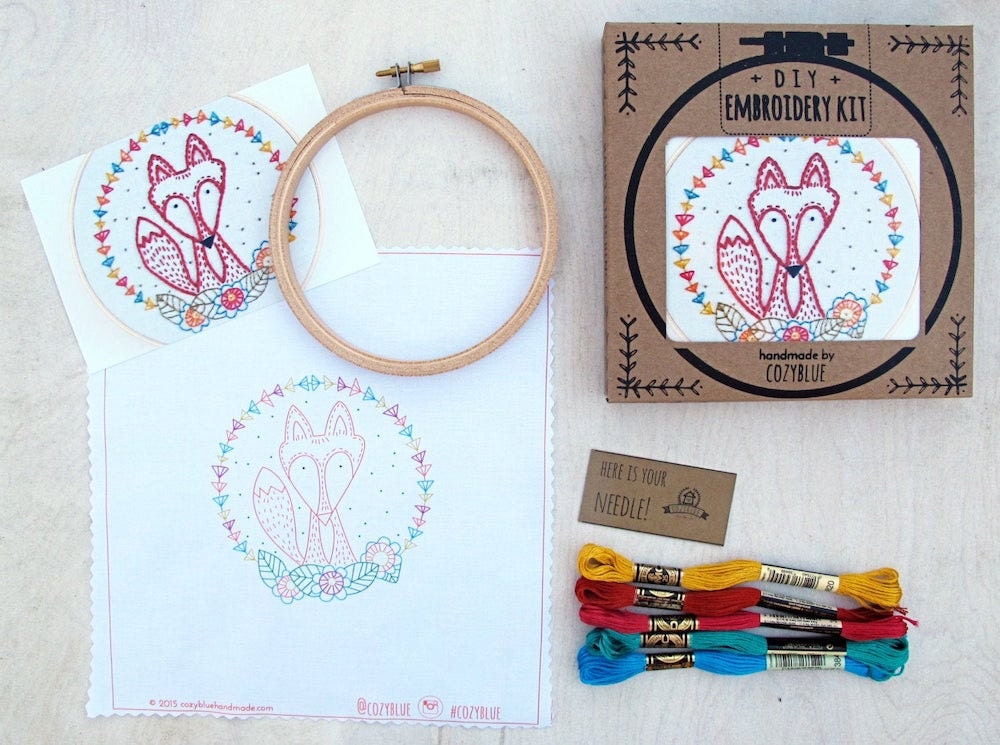 Crafty Fox embroidery kit from Cozy Blue