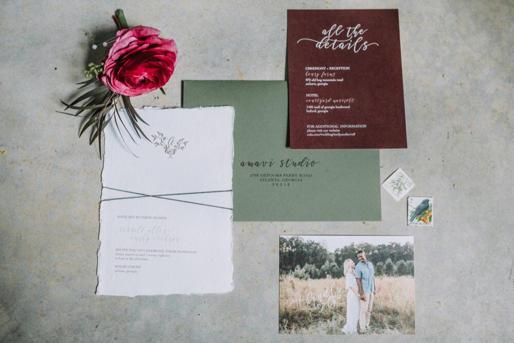 Emily and Terrell's wedding invitation suite