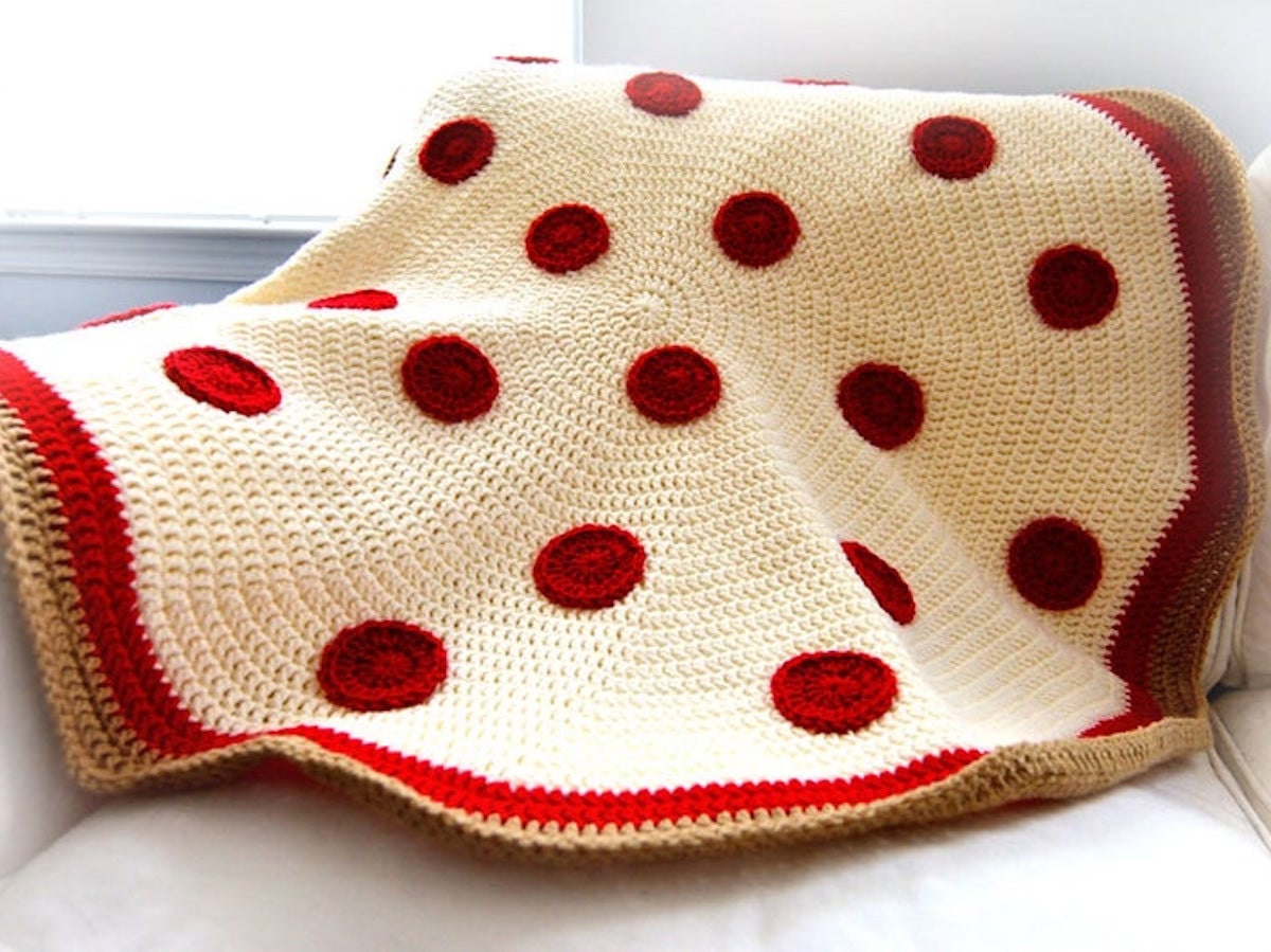 Crochet pepperoni pizza blanket pattern from Crochet Spot Patterns, on Etsy