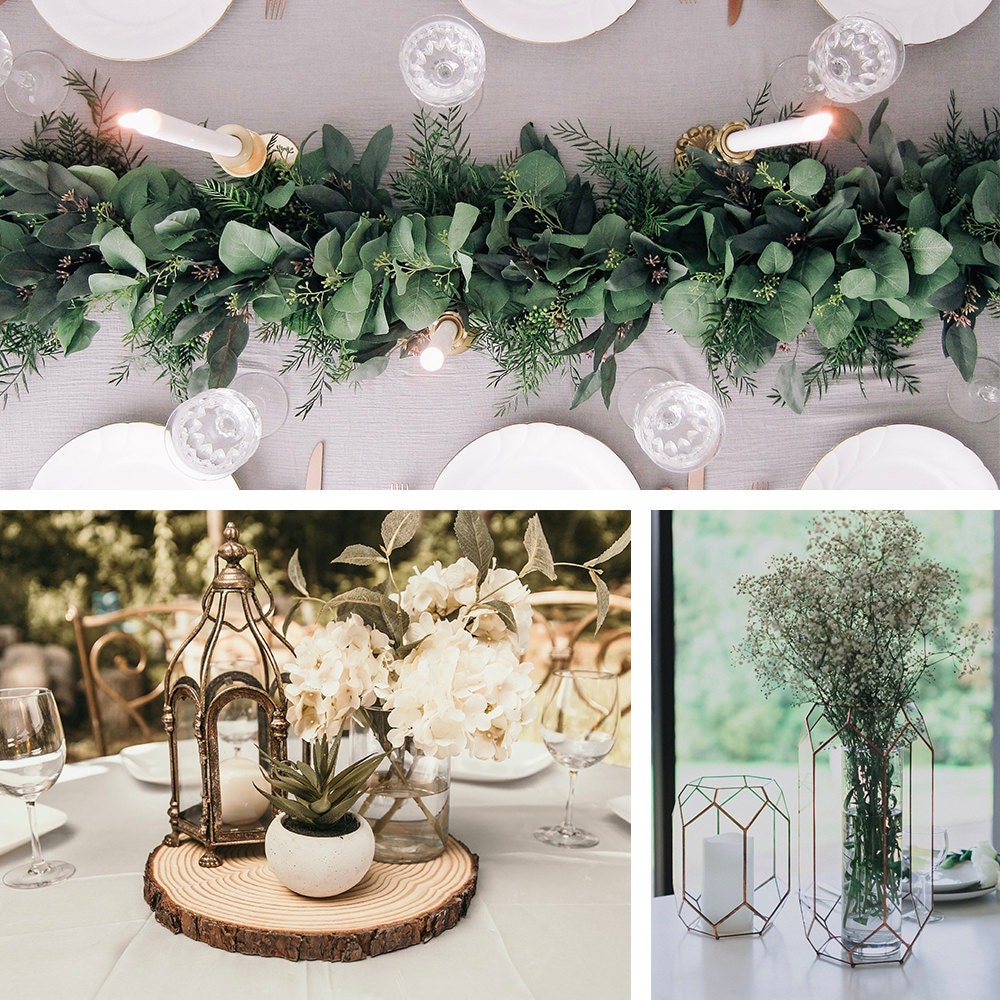 A collage of reception decor from Etsy