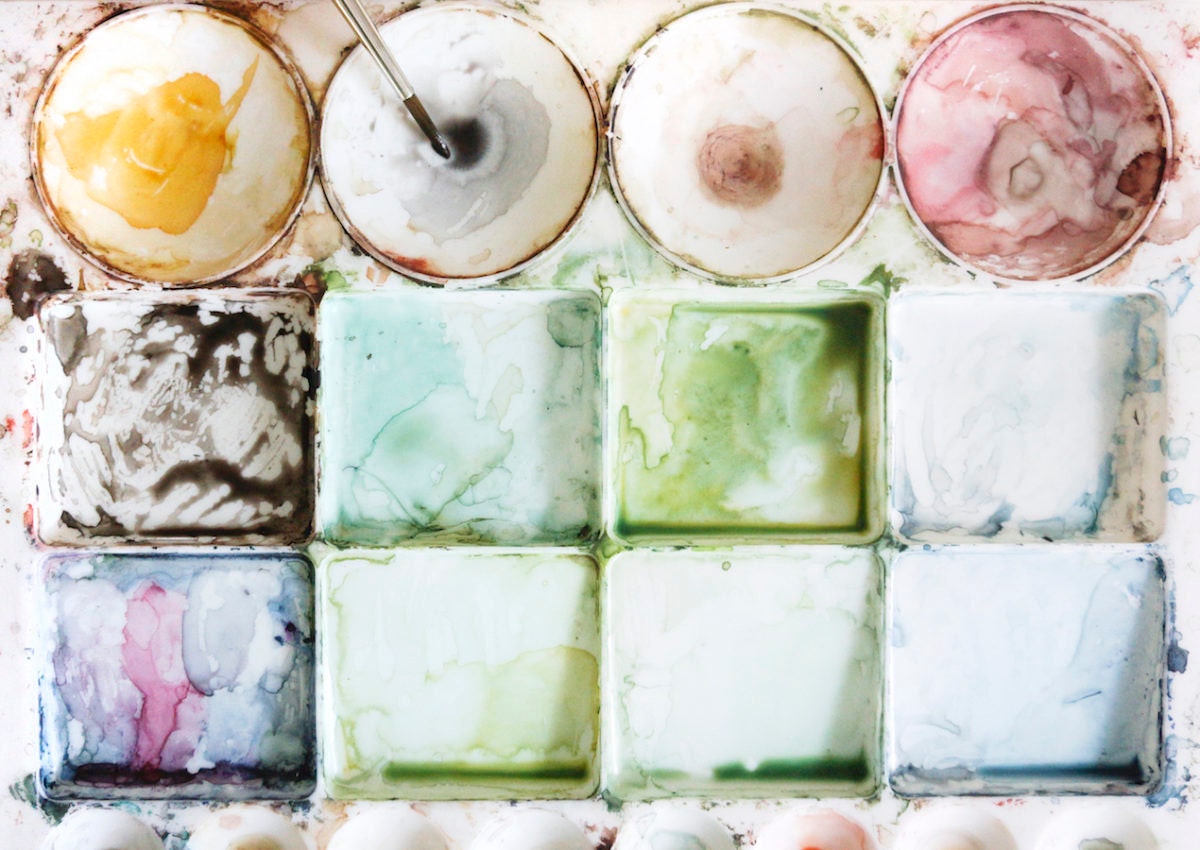 Close-up of Samantha's watercolor paints