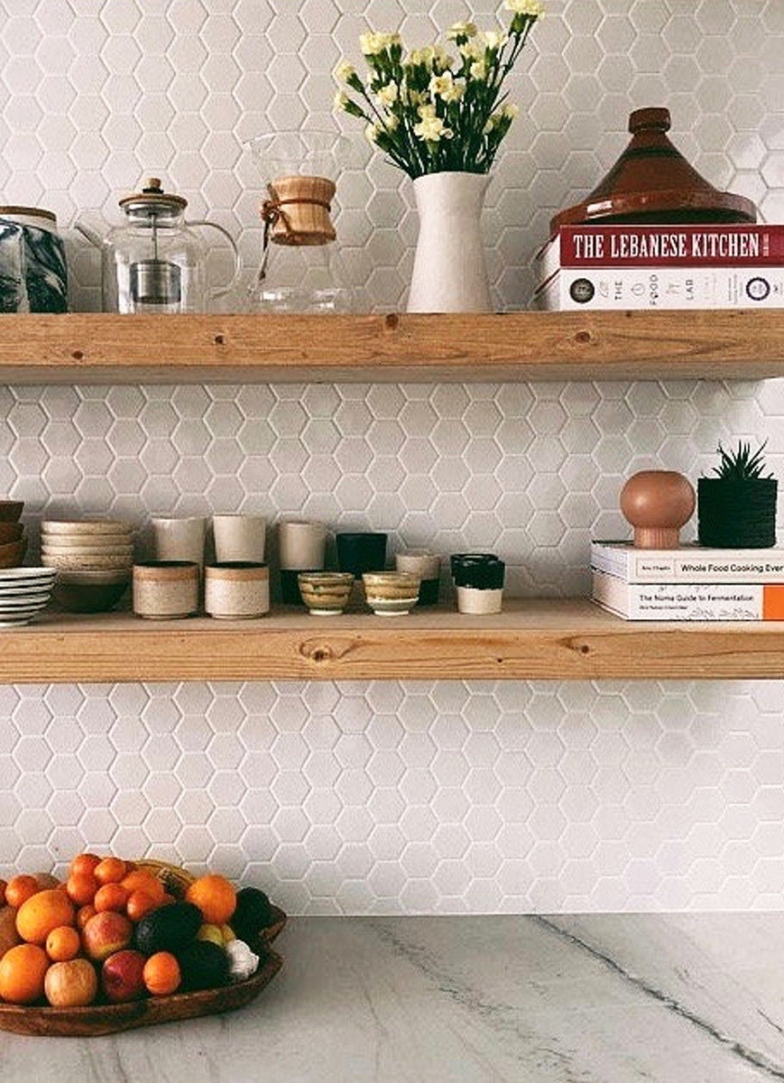 Open wood shelving from Etsy
