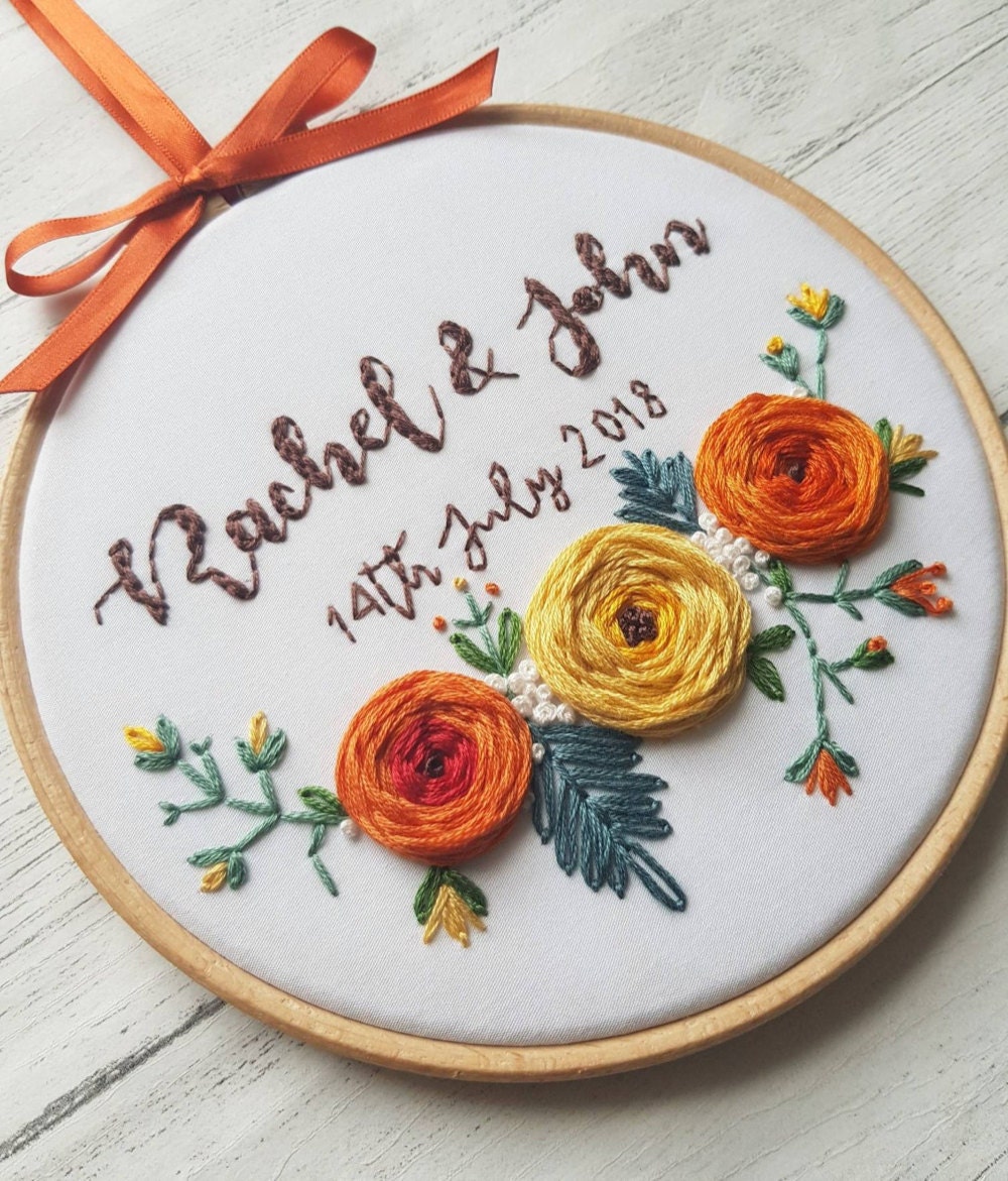 Personalized wedding gift embroidery hoop from Natalie Gaynor Designs