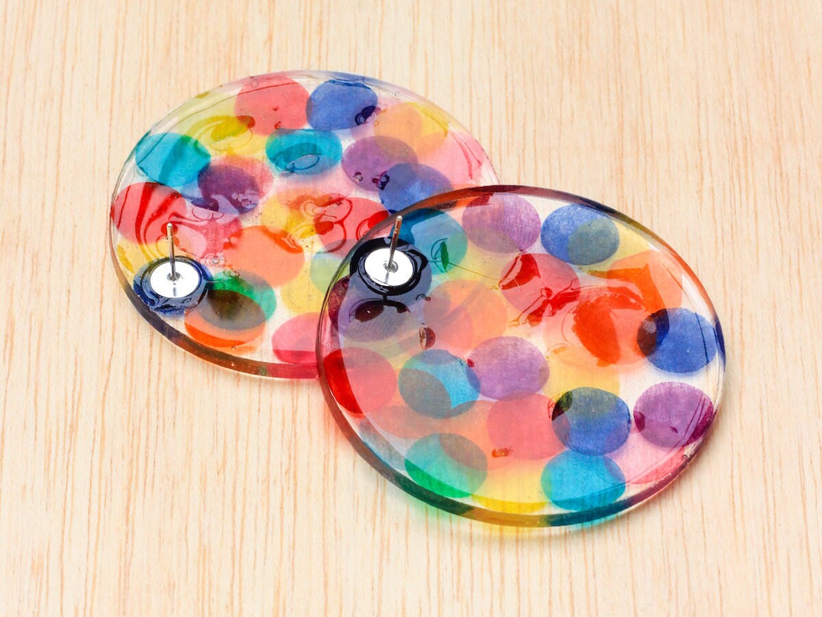 Finished handmade confetti earrings with posts affixed