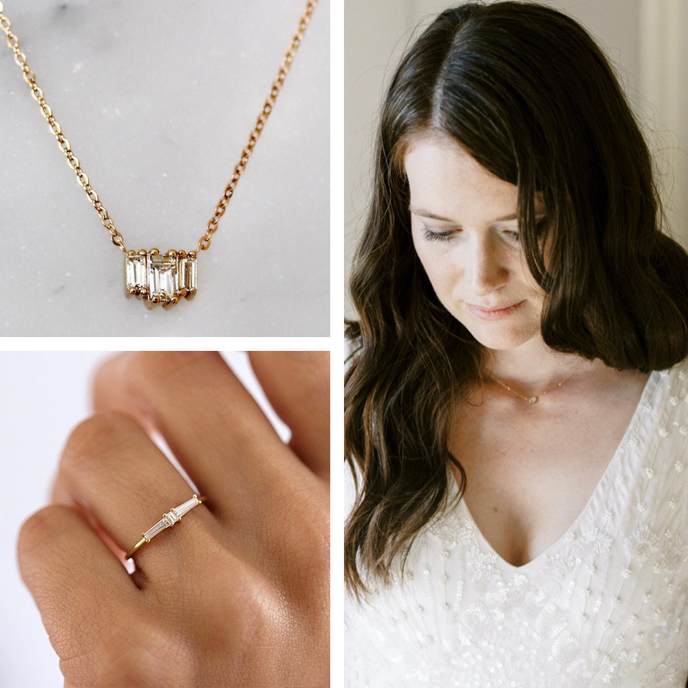 A collage of Megan's wedding jewelry, available to shop on Etsy.