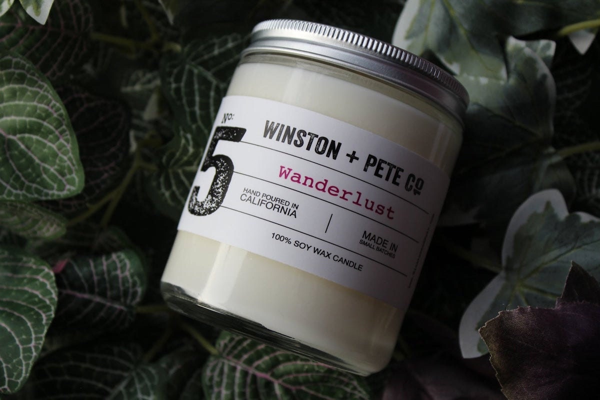Wanderlust candle from Winston + Pete Co., on Etsy