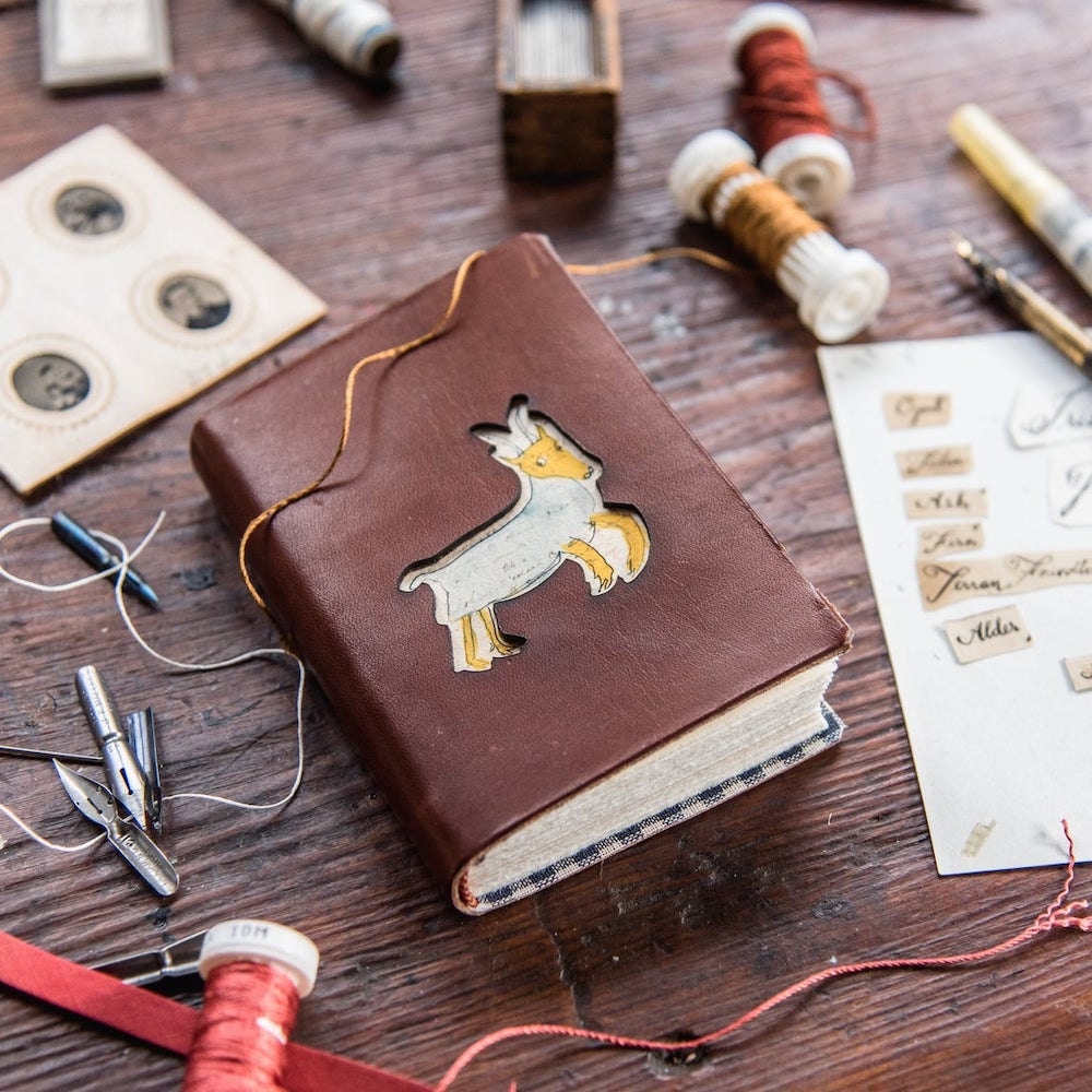 A hand-bound animal notebook from Peg and Awl
