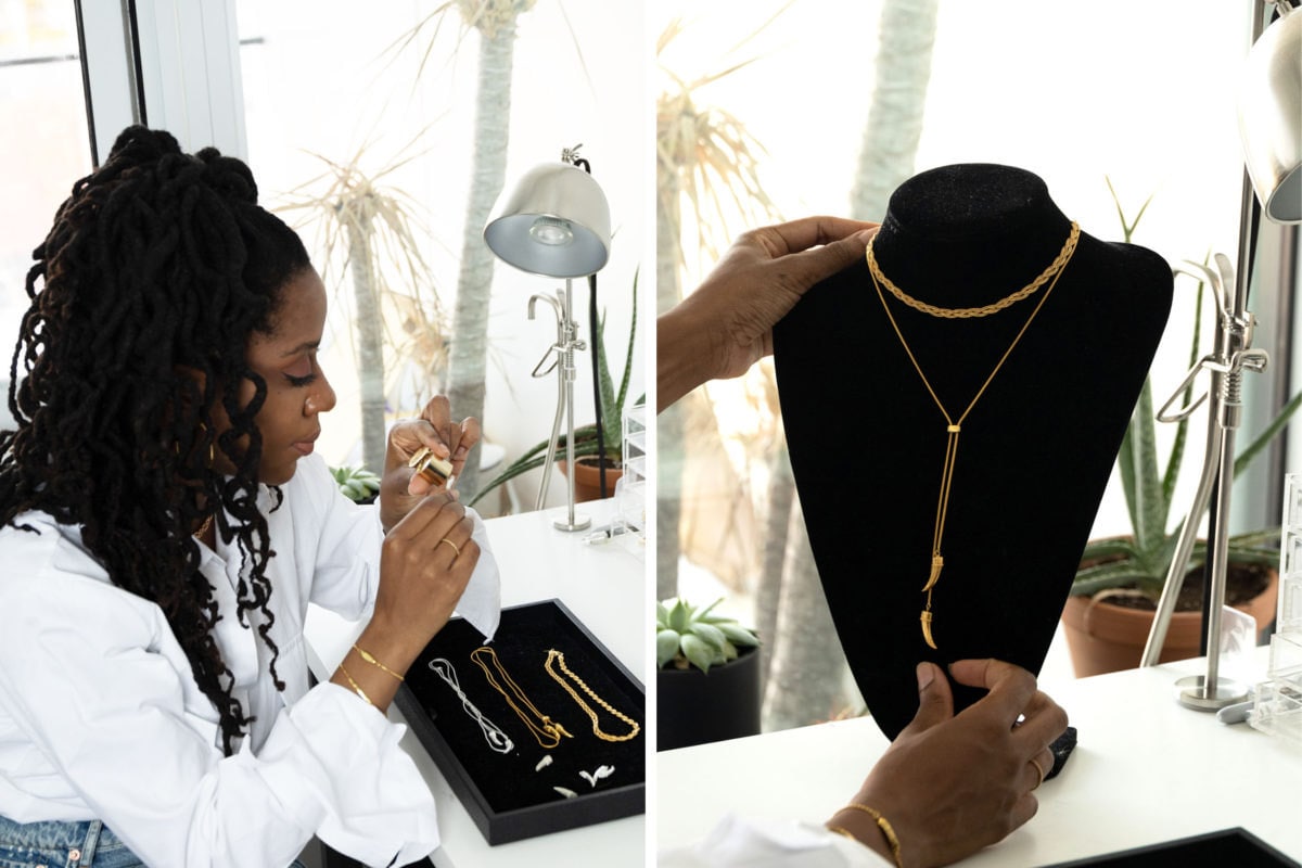 Omi Woods founder Ashley McFarlane in her jewelry studio.