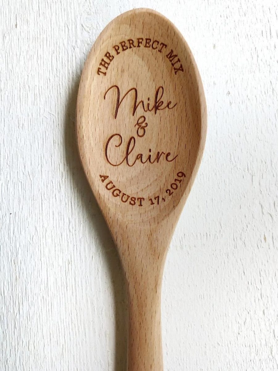 Personalized wooden mixing spoon from Oak Knoll Creations