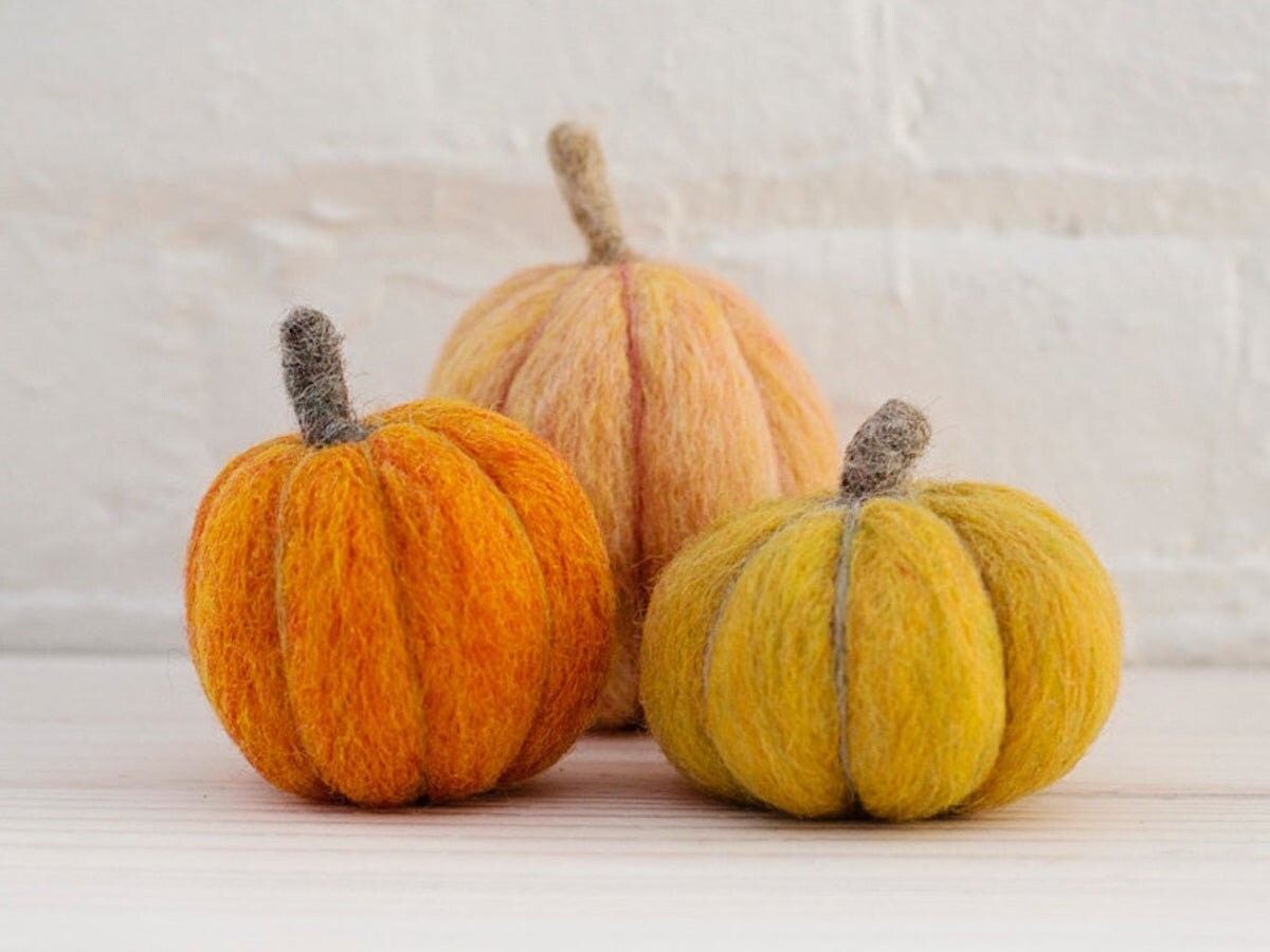 Trio of felted pumpkins