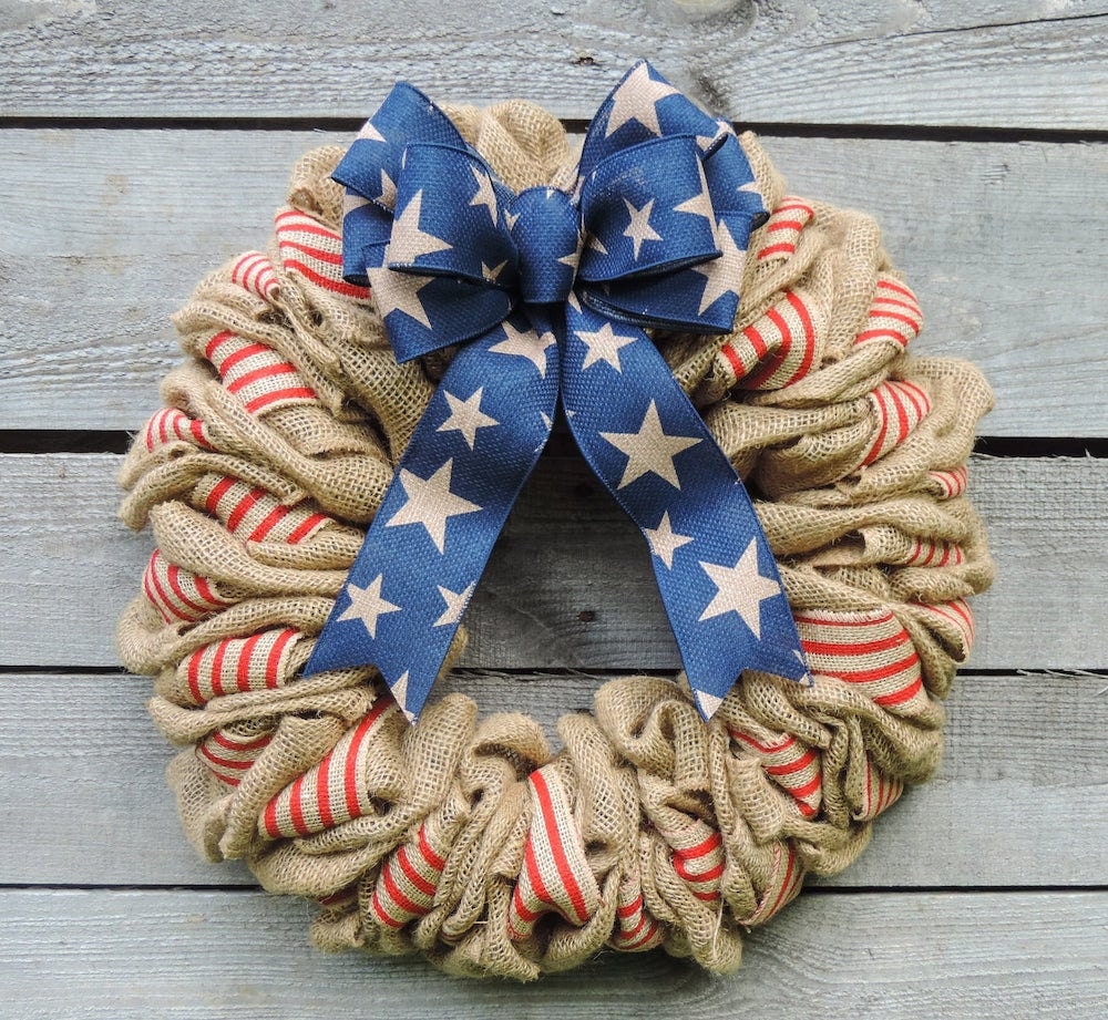 Rustic burlap Memorial Day wreath from Etsy